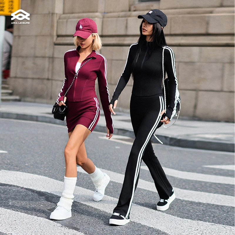 ARIALEISURE 运动时尚休闲套装春秋包臀裙健身上衣修身显瘦长袖