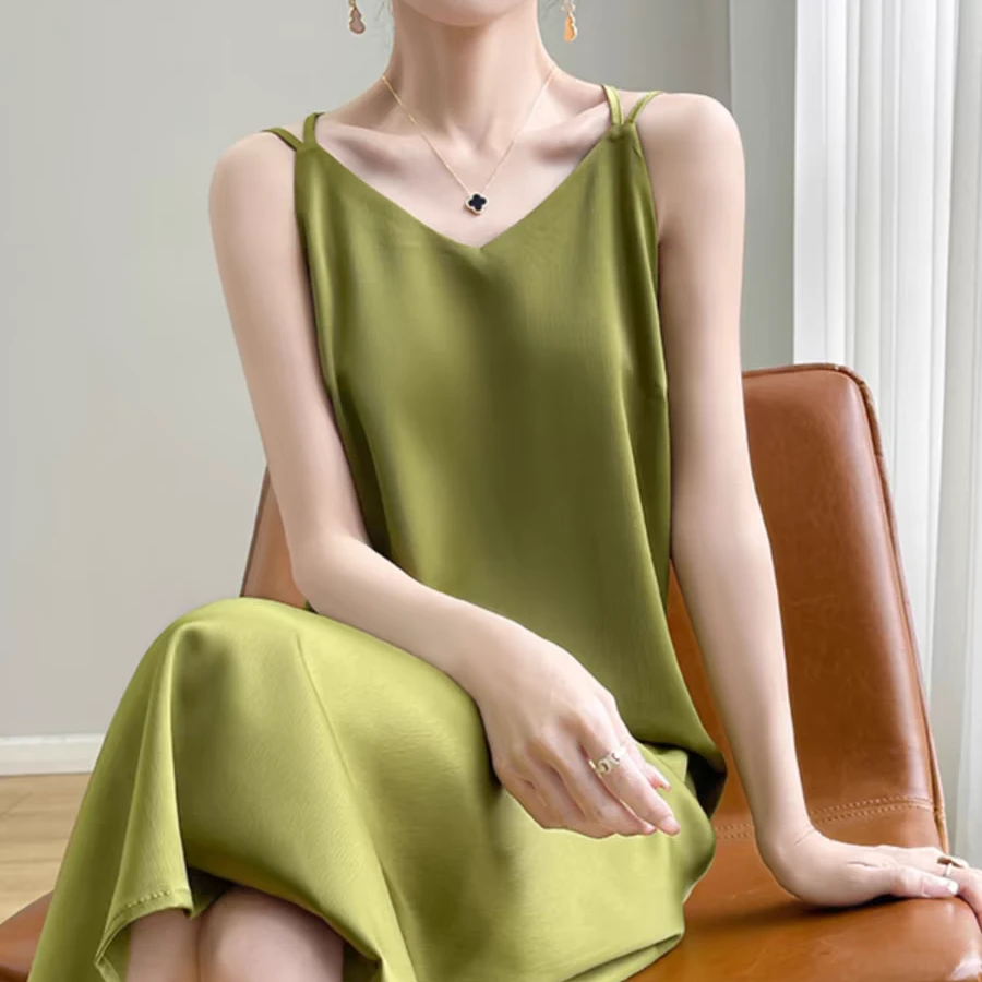 重工高级感百搭长款吊带裙宽松大码气质时尚打底夏季282