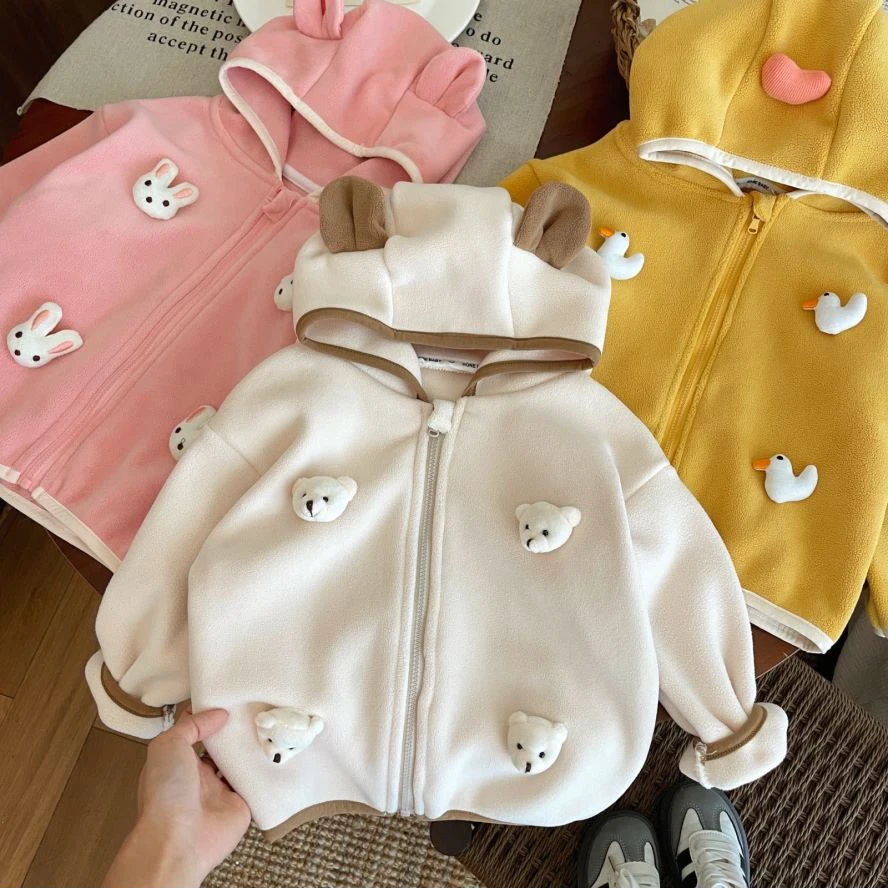 新款秋款奥粒绒儿童上衣秋衣连帽外套男童女童