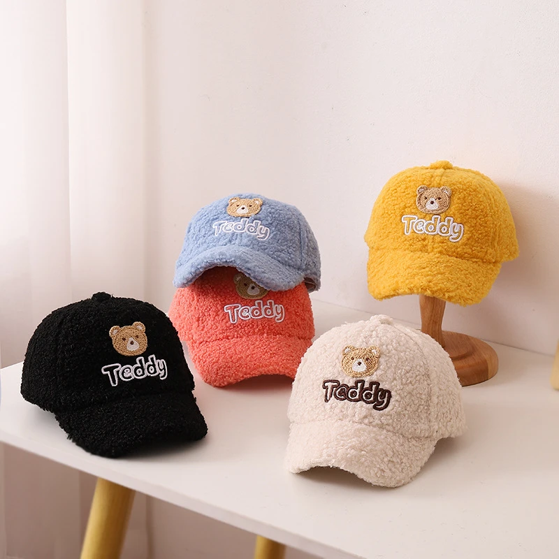 【贝比象】2024冬季新款宝宝羊羔毛teddy熊棒球帽