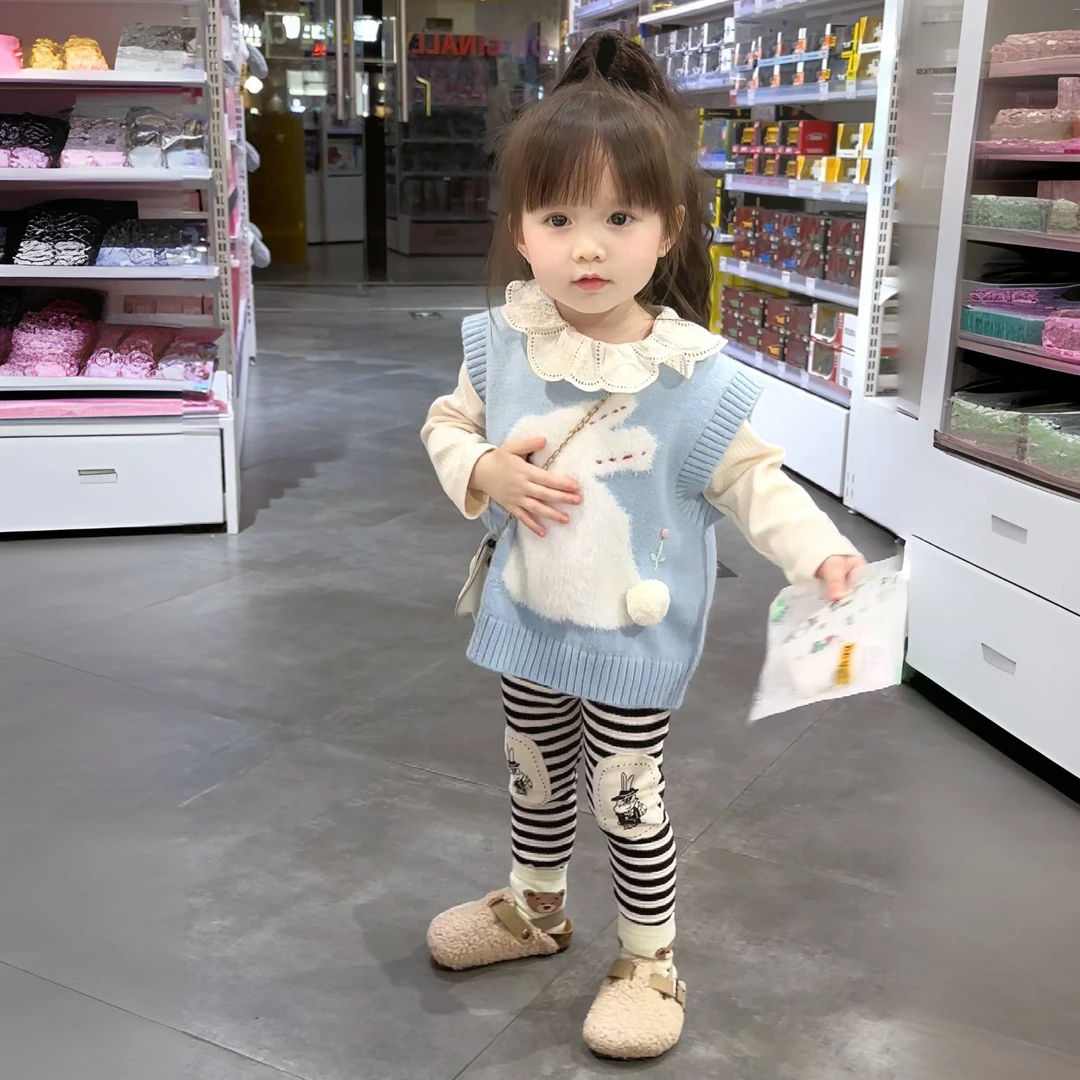 韩国童装女童毛衣2023秋季新款儿童韩版可爱兔子马甲针织衫背心潮