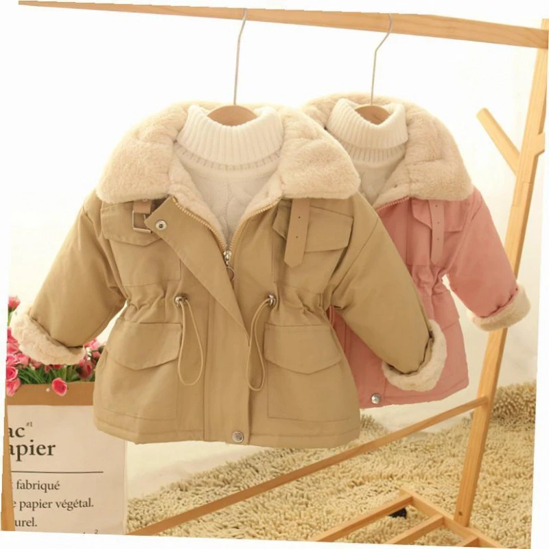女童棉衣外套洋气2023秋冬款女宝派克服小童加绒加厚中长款收腰棉