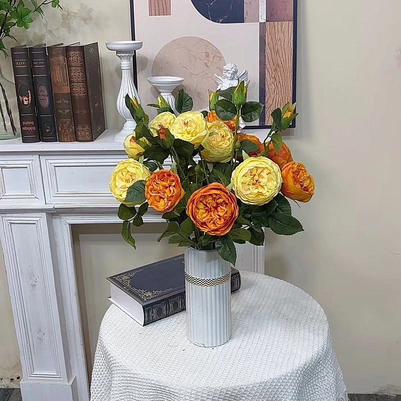 仿真花3头手感过胶奥斯丁玫瑰花中式花艺家居客厅餐桌装饰假花绢
