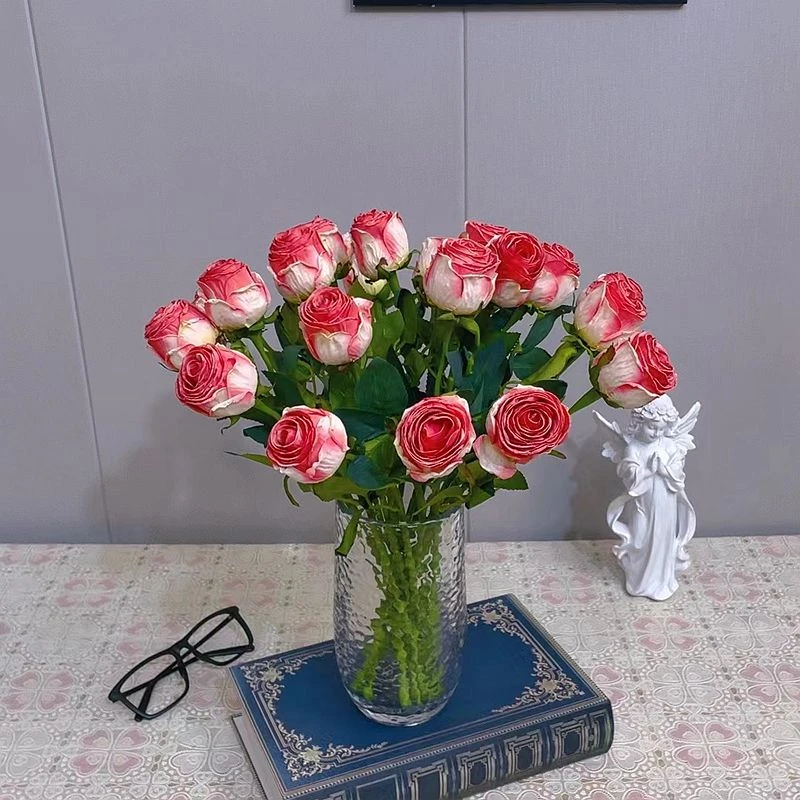 轻奢仿真花摆件北欧家居客厅玄关餐桌焦边玫瑰假花桌面花艺干花束