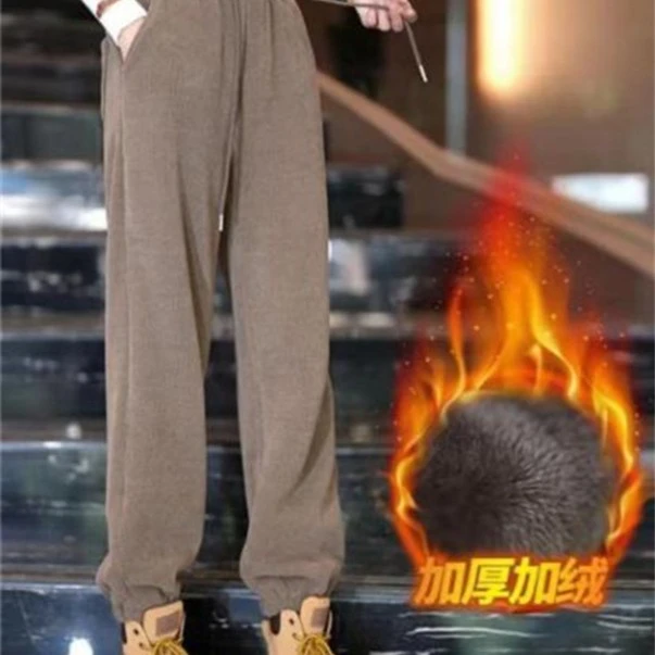 乐虎加绒哈伦裤2023新款一澜优品猫小橙尚虎休闲裤绒裤束脚裤卫裤