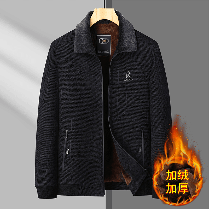 捷飞男装加绒加厚保暖中年男士外套翻领棉衣冬装爸爸装棉服外套
