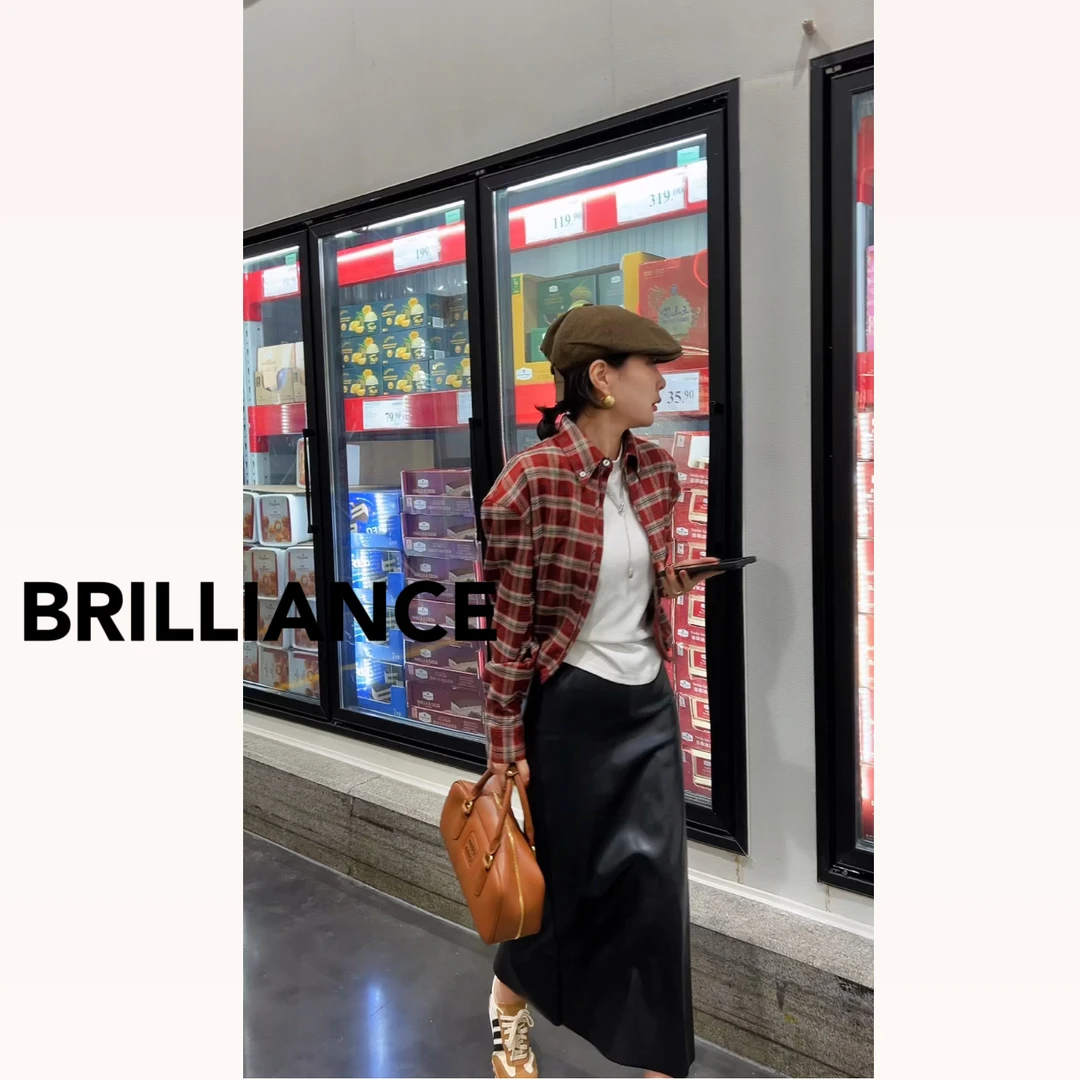 Brilliance 直筒裙 欧美小众款 高腰皮裙 开叉 显瘦百搭 半身裙
