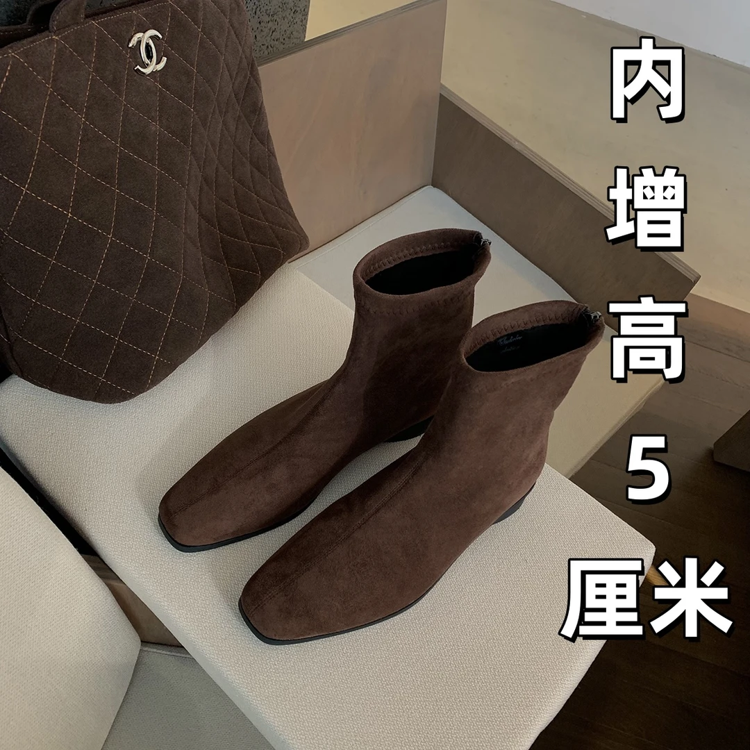 5厘米内增高弹力瘦瘦靴女2025秋冬新款后拉链短靴加绒马丁靴韩系