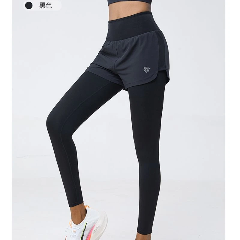 【三个厚度】科里芙全腰围口袋假两件长裤紧身高腰跑步训练运动裤