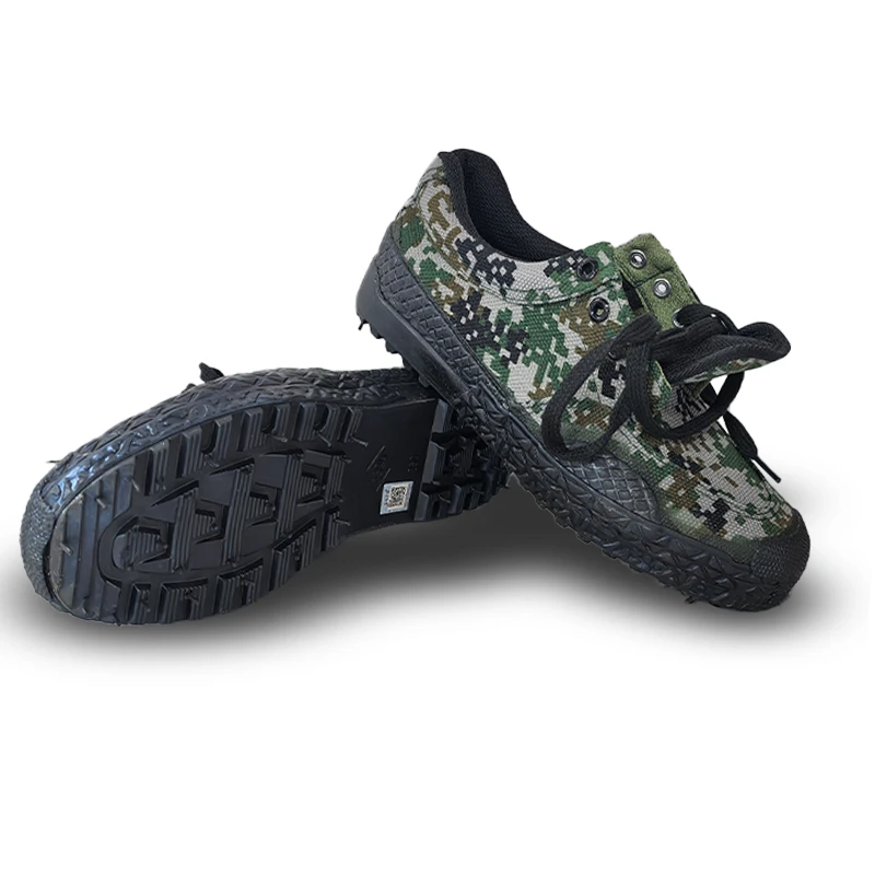 绿迷彩低帮耐磨防滑加碳板气垫工作鞋解放鞋帆布鞋户外
