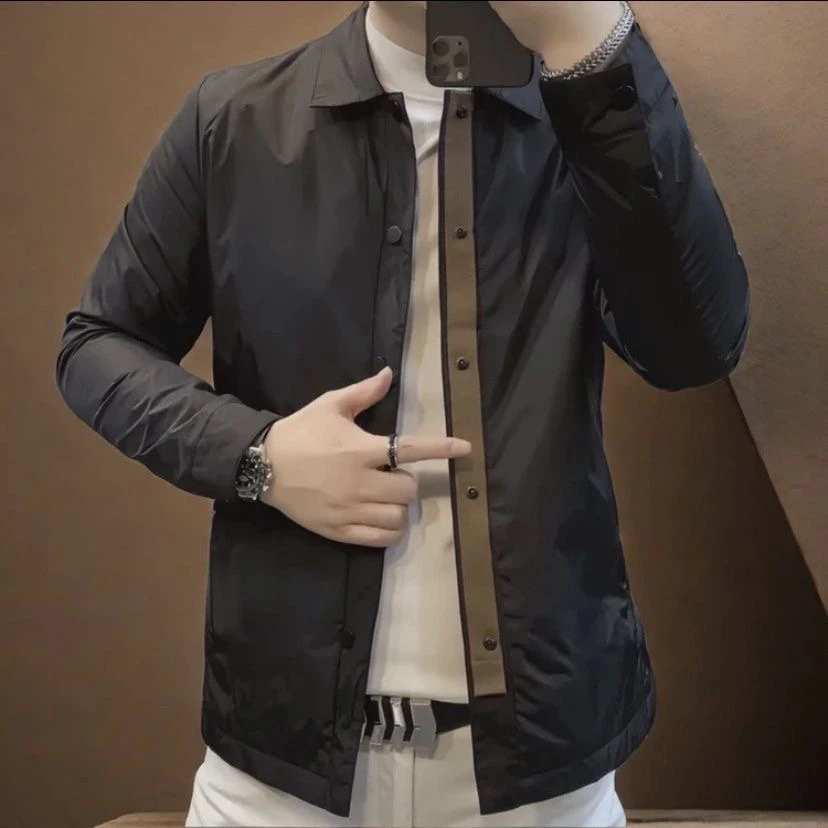 2024秋季休闲欧货春秋新款男士潮流时尚百搭商务翻领简约夹克外套