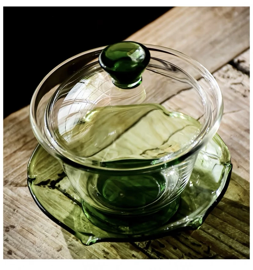 【玻璃盖碗】优雅玻璃器具玻璃杯透明耐热带盖加厚绿茶备注喝水杯