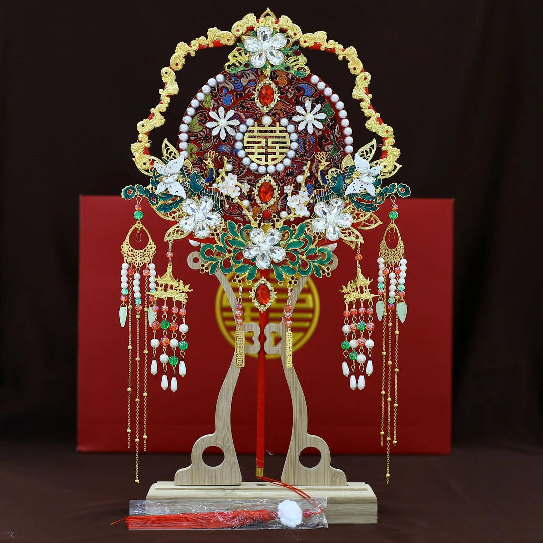 新娘订婚结婚中式秀禾服配件成品双面重工国风团扇9146