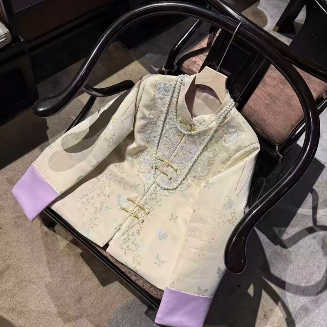 新中式女装时尚上衣立领刺绣中国风古风复古宽松外套夹棉