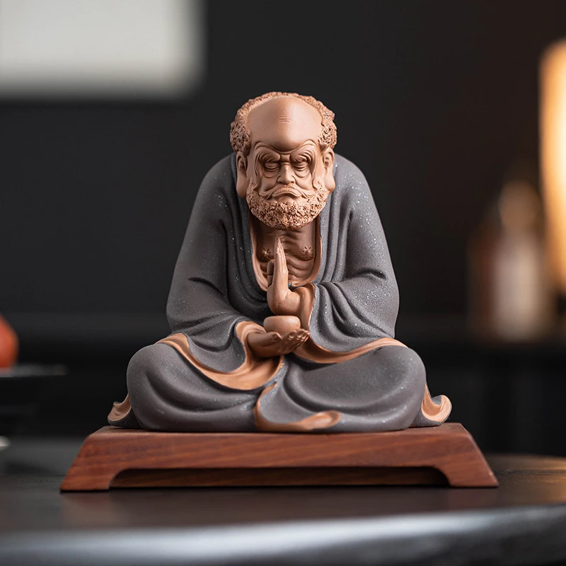 紫砂达摩祖师摆件中式禅意家居装饰工艺品新中式创意玄关观音书房