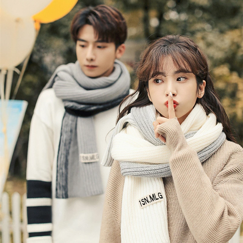 冬季新款情侣围巾韩版毛线针织百搭男女士加厚潮礼物盒装学生围脖