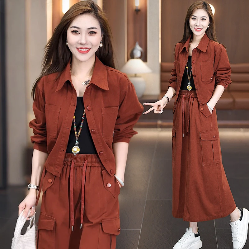 时尚套装裙女2024秋季新款时髦洋气短外套开叉半身裙气质两件套裙