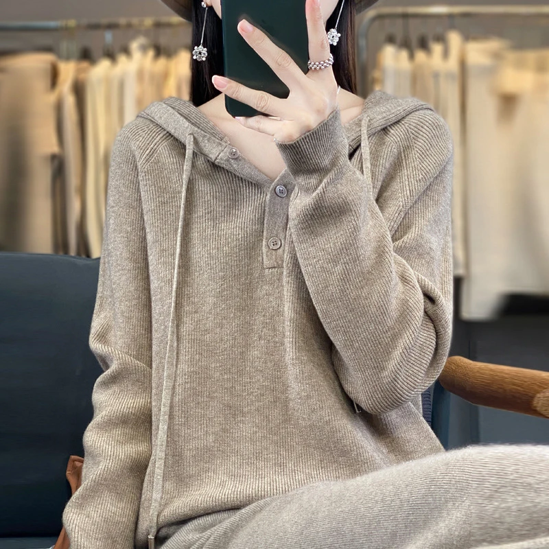 连帽针织衫长袖加厚针织衫2023秋冬新款宽松百搭洋气套头保暖毛衣