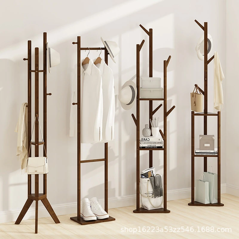 衣帽架落地卧室挂衣架子房间衣服置物架简约现代多功能实木挂衣架