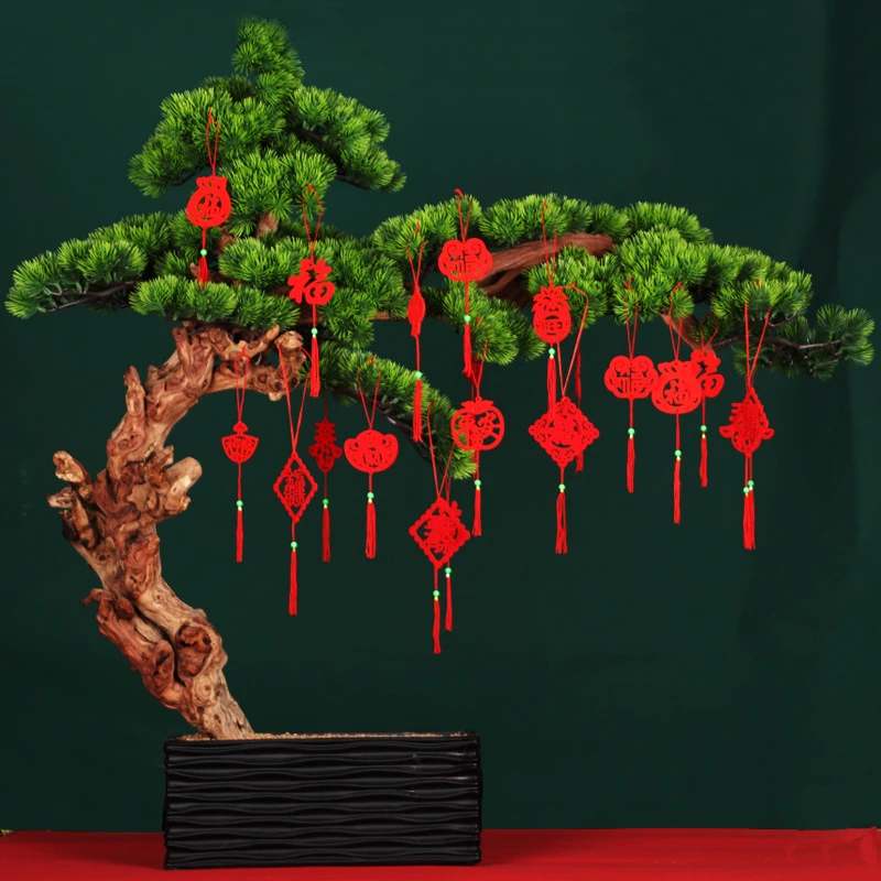 新年春节植绒盆景小灯笼挂饰 节日场景布置防水 室内装饰盆栽挂件