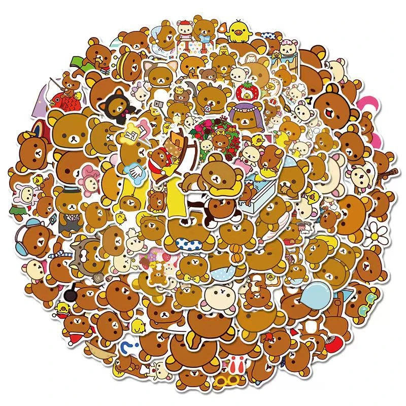 100张轻松熊贴纸卡通可爱装饰行李箱笔记本滑板防水pvc材质可