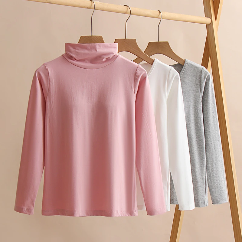 纯棉带胸垫秋冬睡衣长袖T恤高领圆领罩杯一体秋衣吊带背心一体