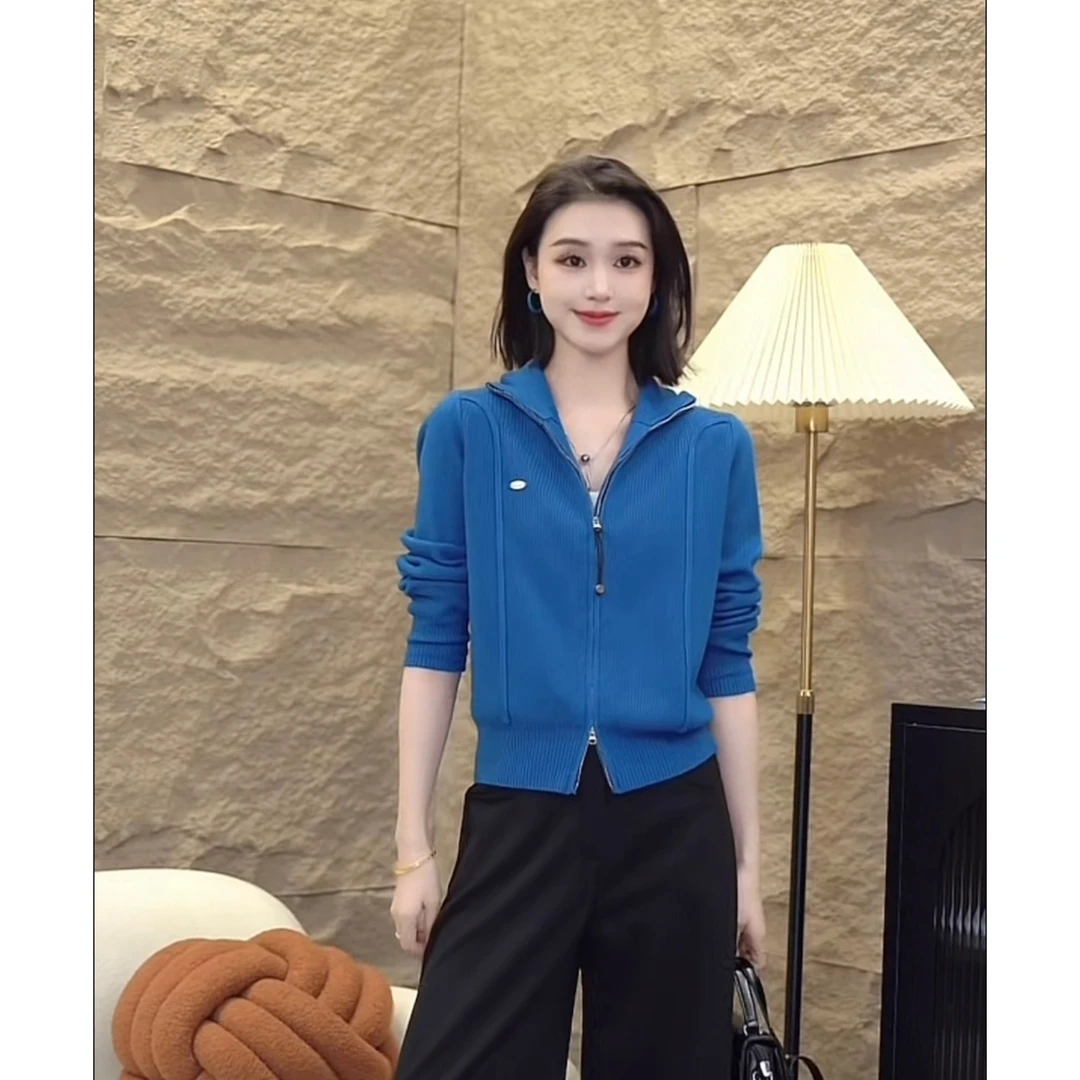 针织衫拉链开衫半高领上衣外套2024秋冬新款女装7023