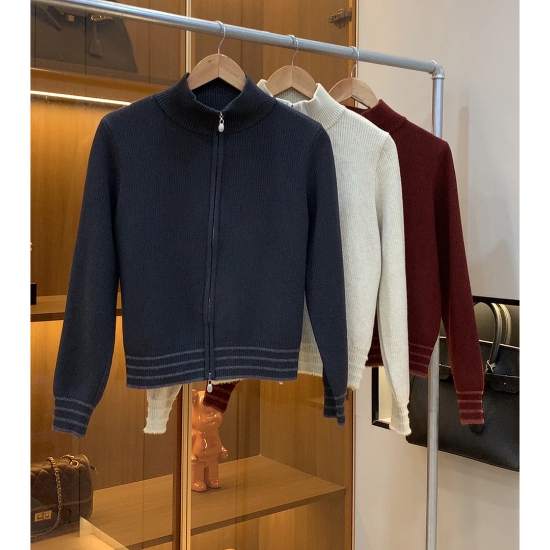 2024秋冬新款长袖针织衫女宽松百搭拉链针织上衣7081