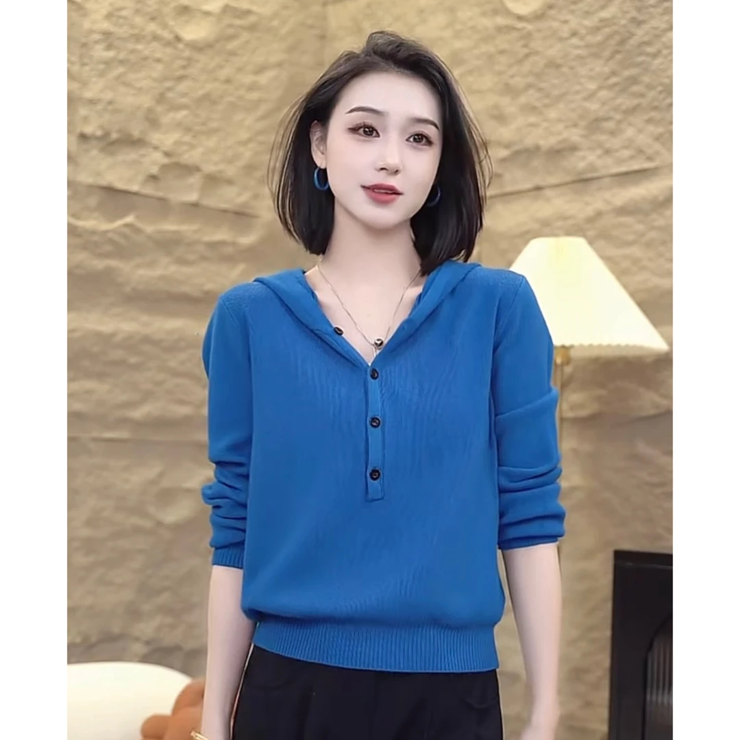 2024秋季新款连帽上衣针织宽松百搭显白气质时尚高级感6952
