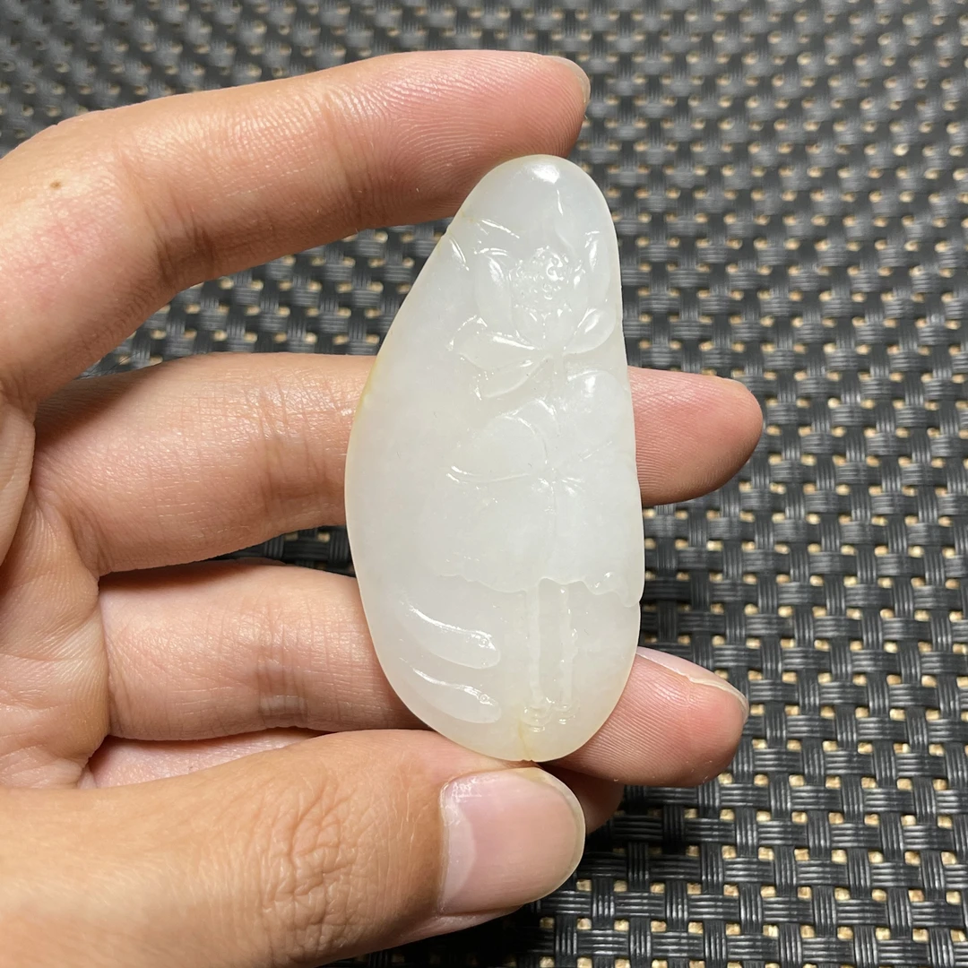 和田玉白玉一级白年年有余吊坠吊牌挂件挂坠车挂细腻干净打灯通透