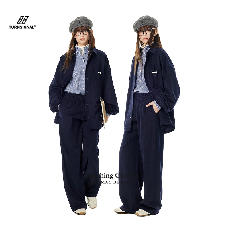 TurnSignal潮牌羊毛翻领外套女春秋2024新款休闲宽松毛呢外套薄款