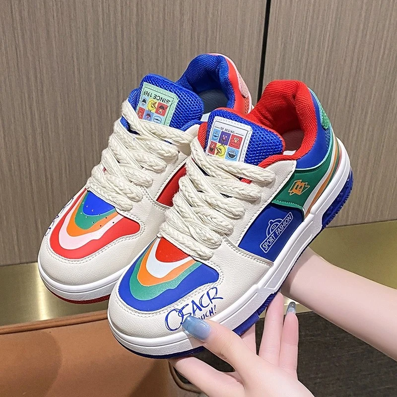 小白鞋2024新款秋冬彩虹鸳鸯鞋厚底休闲百搭ZQ