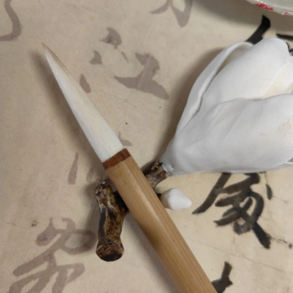 双羊牌善琏湖笔厂70年代出口回流尼龙毛老笔直径0.83cm出峰4.3cm