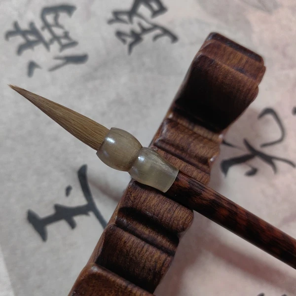 善琏湖笔厂双羊牌虎皮纹狼兼毫出峰2.9cm直径0.6cm