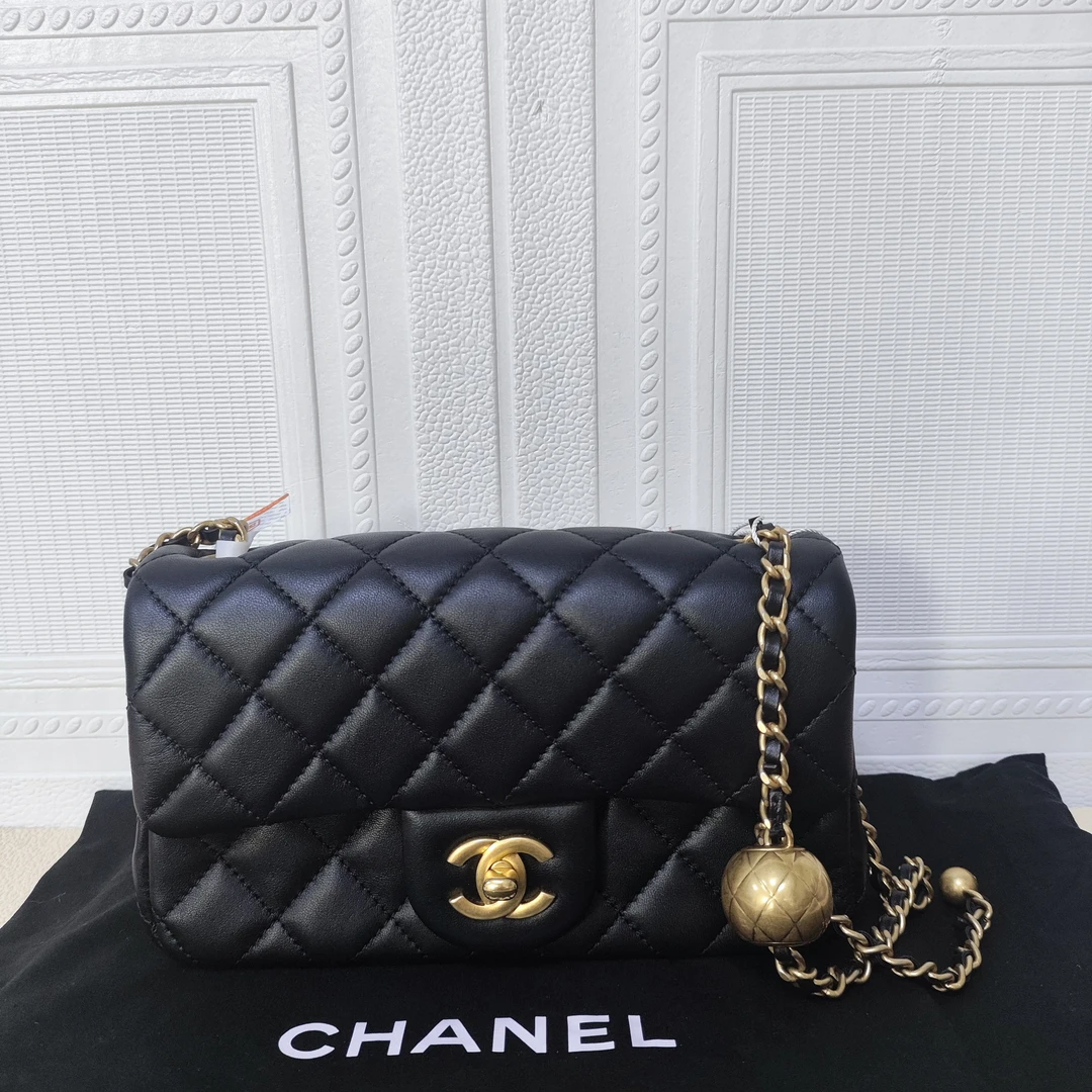95新 Chanel/香奈儿 麦殿甄选/香奈儿羊皮CF金球底长20黑金芯片款