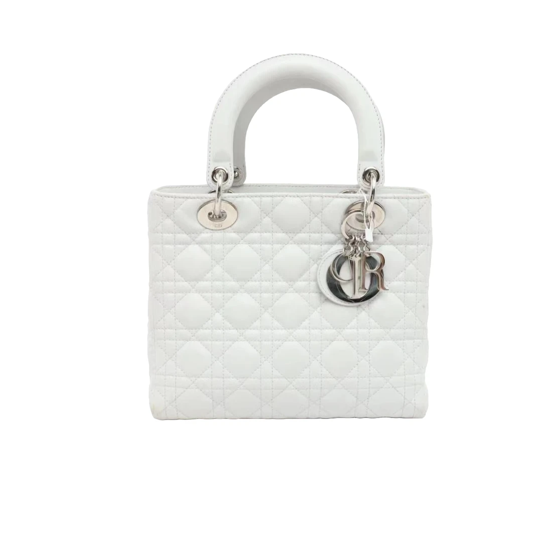 95新 DIOR/迪奥 麦殿甄选/迪奥羊皮戴妃包17cm白色/手提包