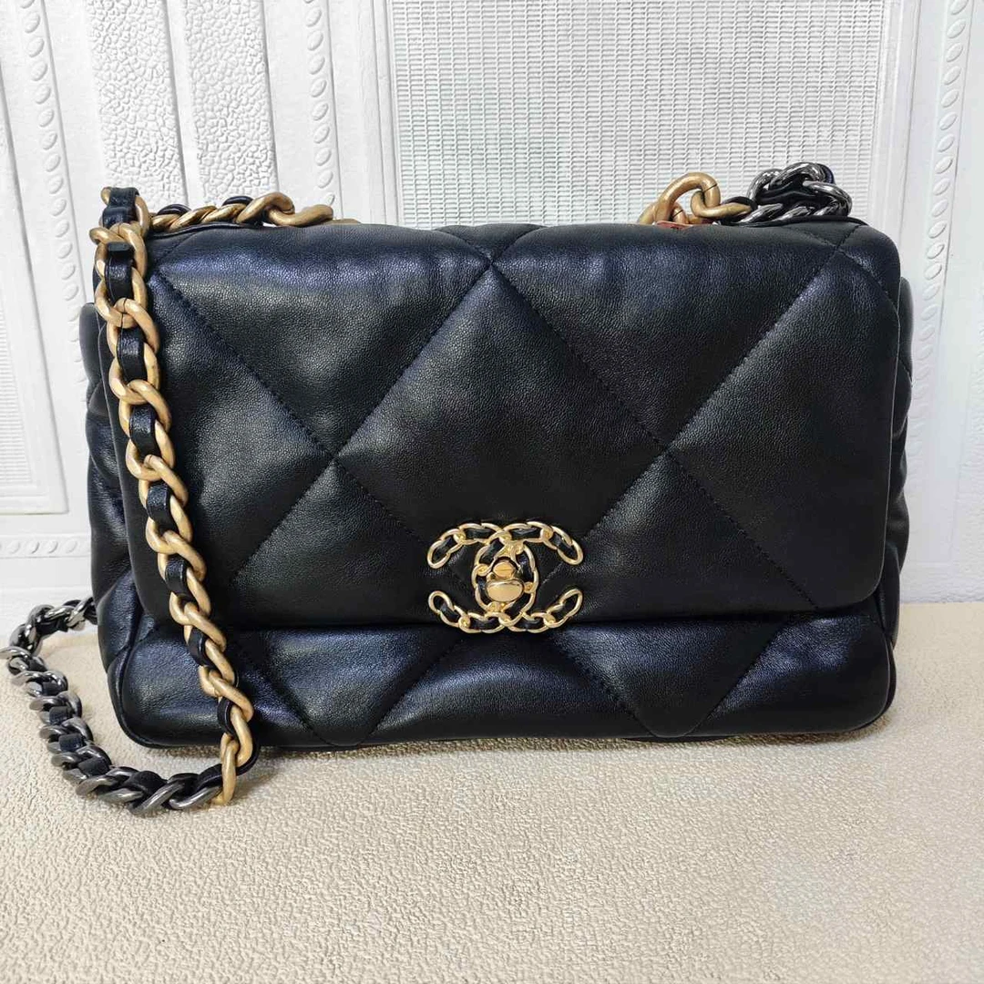 95新 Chanel/香奈儿 麦殿甄选/香奈儿羊皮19bag小号黑色金扣30开