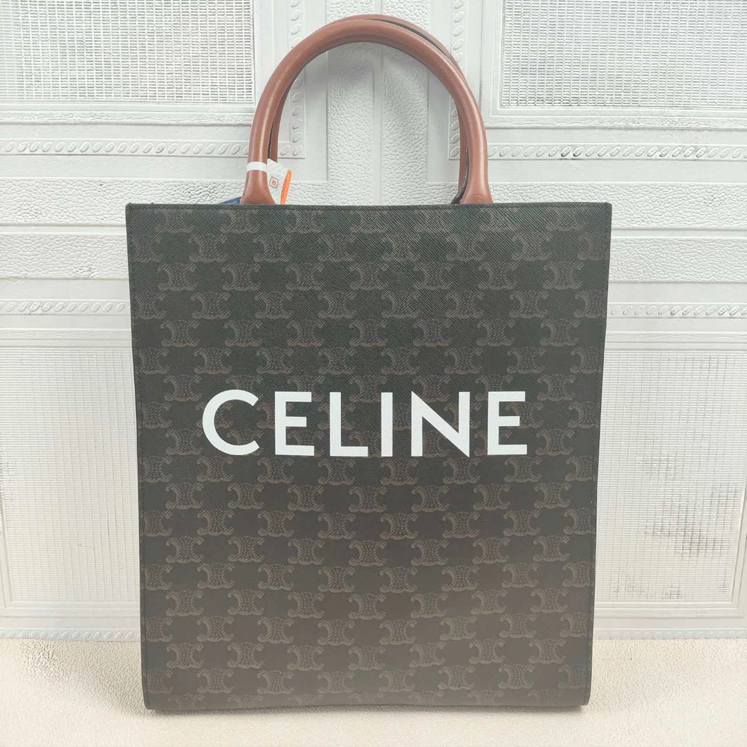 95新 Celine/思琳 麦殿甄选/塞林老花牛皮托特大号棕色/手提单肩
