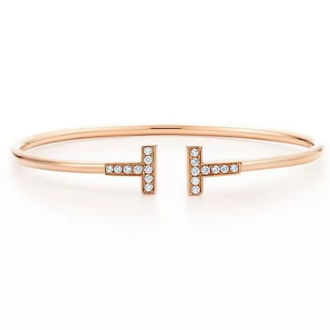 99新 Tiffany & Co./蒂芙尼 麦殿甄选/蒂芙尼双T满钻18k金手镯