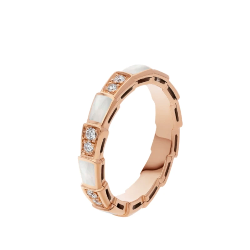 99新 BVLGARI/宝格丽 宝格丽蛇骨贝母半钻戒指57码蛇戒