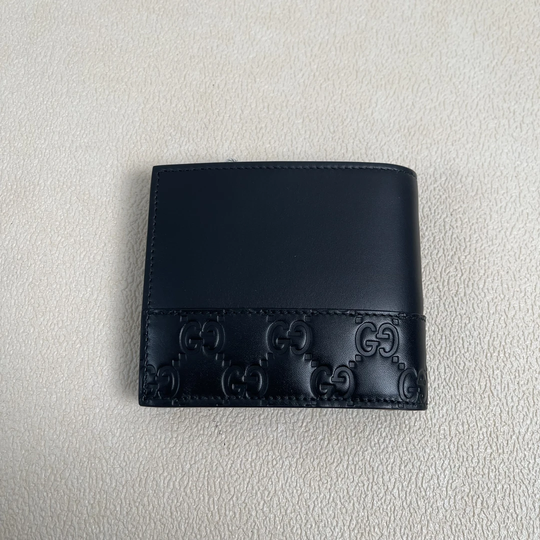 全新未使用 GUCCI/古驰 麦殿甄选/古驰全皮折叠钱包底长9cm黑色