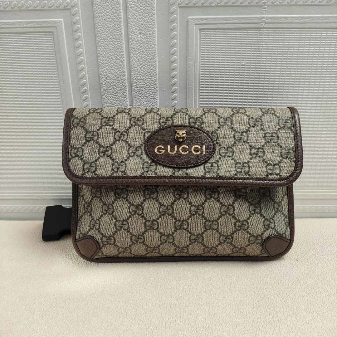 99新 GUCCI/古驰 麦殿甄选/古驰老花单面虎头腰包底24棕色/斜挎包