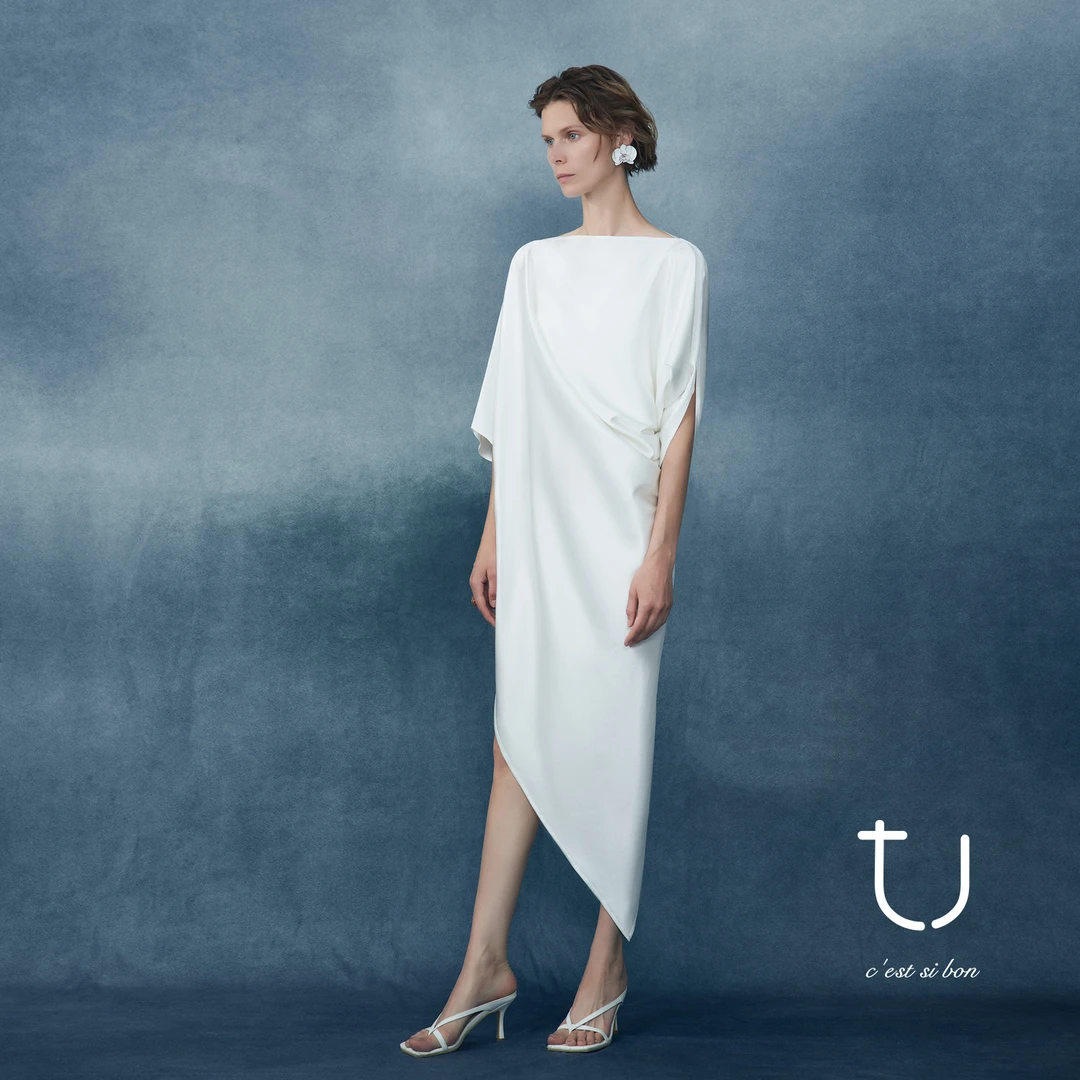 TU女装40MM重磅6A级桑蚕丝一片式剪裁白色女装禅意仙气飘飘连衣裙