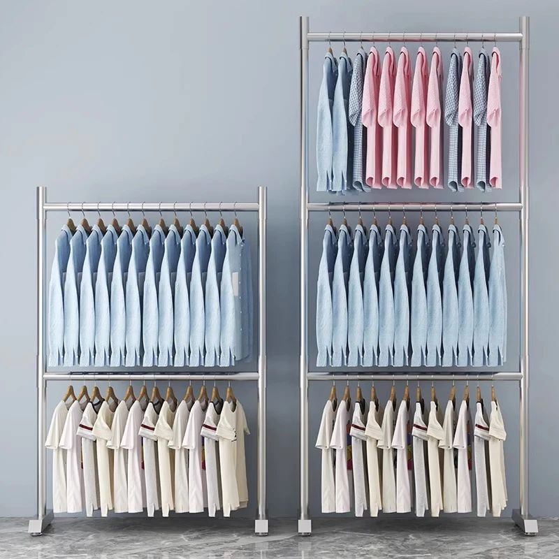 不锈钢服装展示架双三层高端女装衣服货架男装童装陈列落地挂衣架
