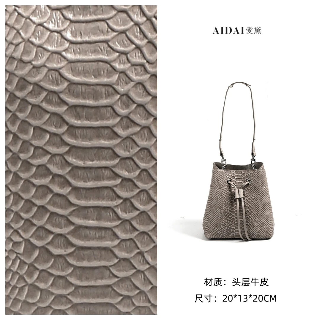 AIDAI爱黛{秋冬新款}中号大象灰头层牦牛皮水桶AD06565