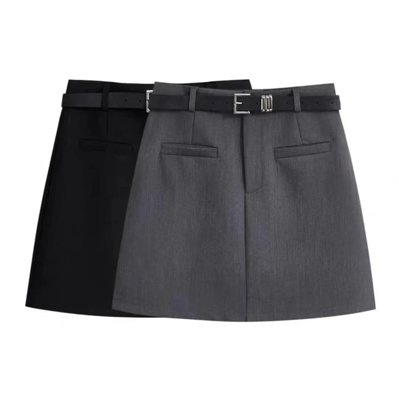 大码高级感灰色高腰西装裙女夏季百搭显瘦半身裙A字黑色防走光群