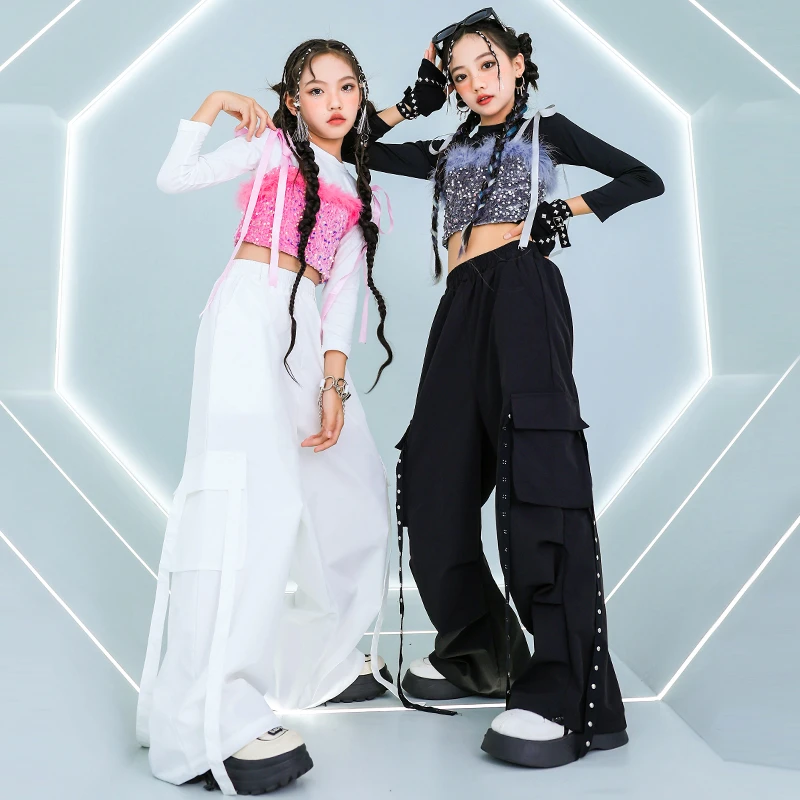 街舞儿童潮服银色嘻哈演出服男童套装hiphop女童酷帅元旦表演服秋