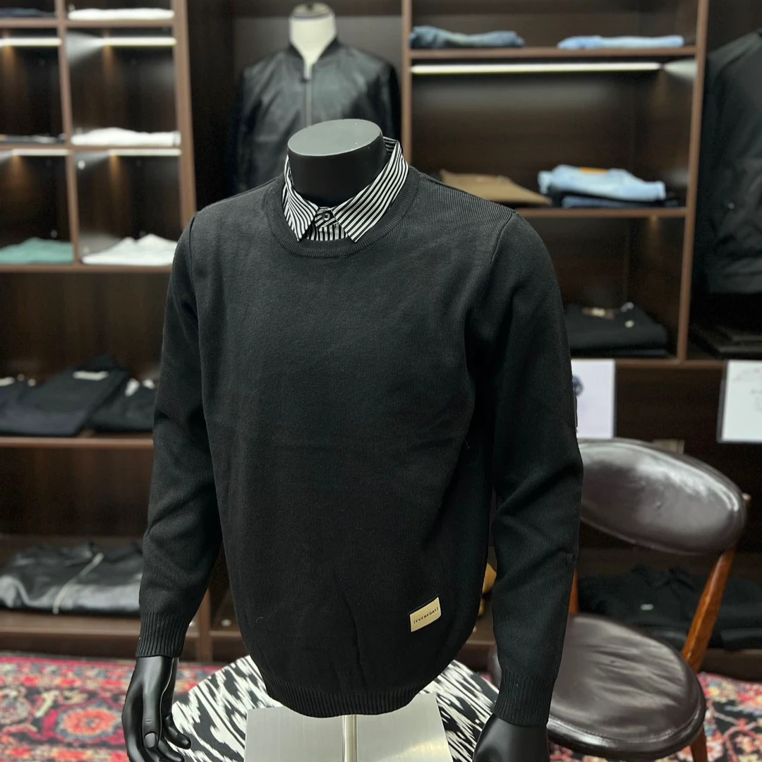 秋冬男士针织8381百搭内搭纯色黑白男款长袖休闲圆领黑色时尚