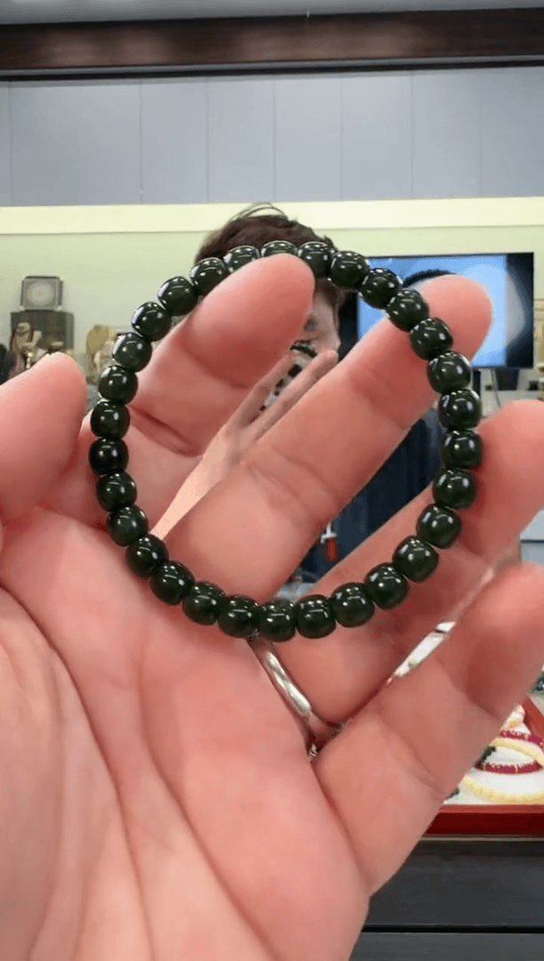【闪购商品】和田玉（碧玉）手链未镶嵌7MM碧玉桶珠手串