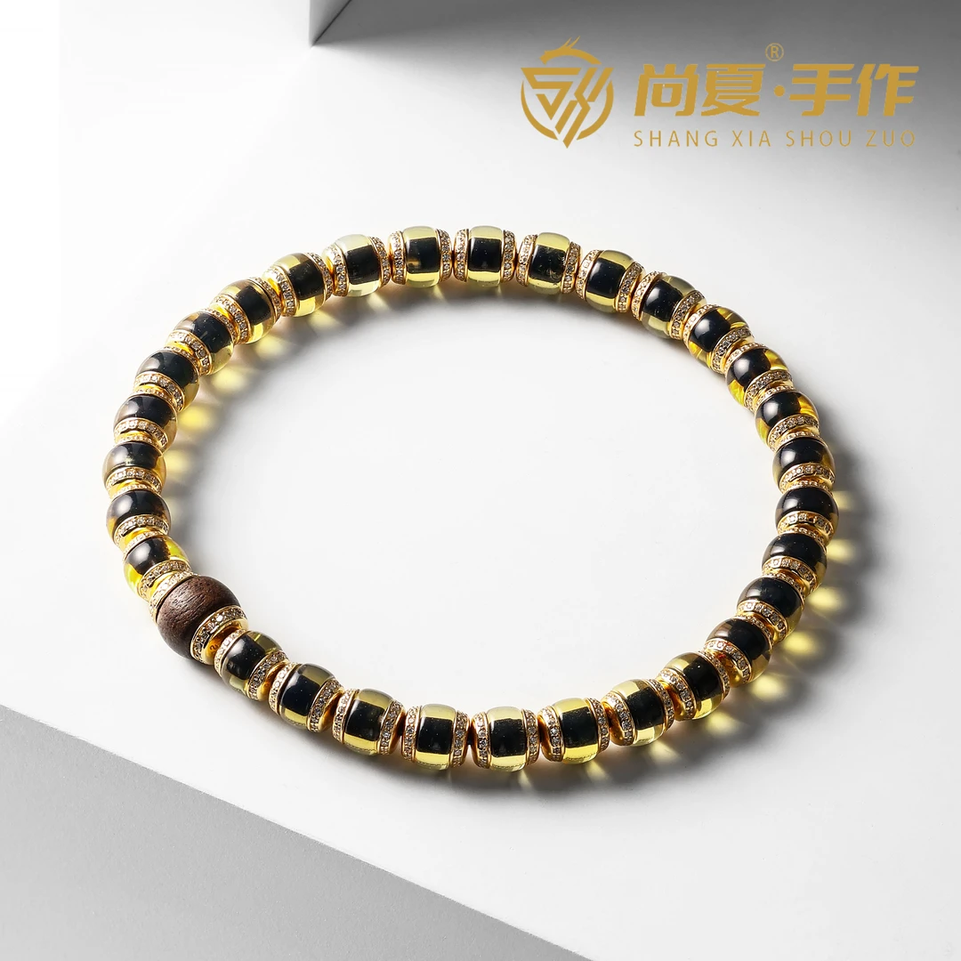 尚夏6MM天然琥珀净水蓝珀彩钻手串净水精工时尚男女款